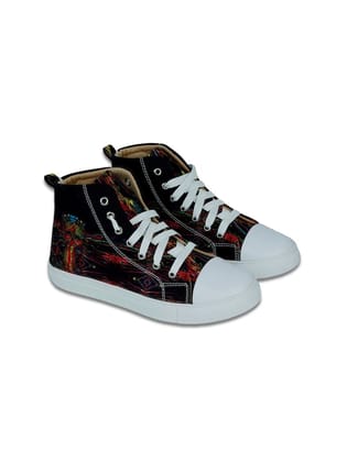 Women Mid Top Skull Printed Lightweight Canvas Sneakers