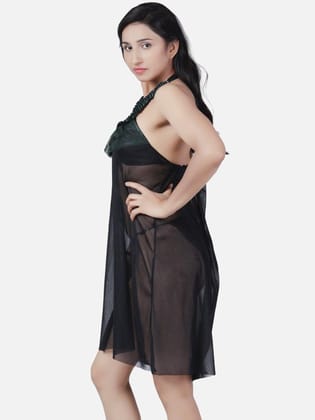 Sheer Net Hot Black Babydoll Bikini Night Dress for Honeymoon K7GbK