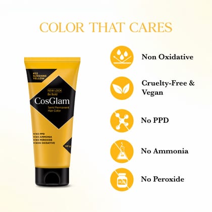 COSGLAM Combo Pack, Semi Permanent Hair Color Sunshine Yellow 120g, Hair Highlighter Kit 115g & Hair Color Remover 70ml