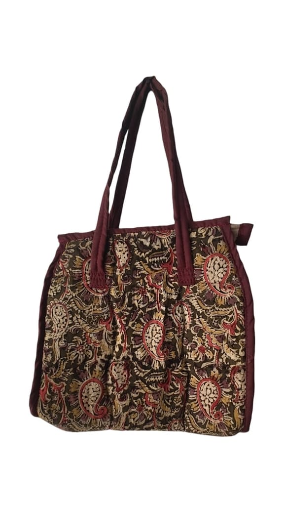AP MEPMA KALANKARI BAGS Handcrafted Quilted Cotton Tote Bag with Paisley Print and Zipper Closure