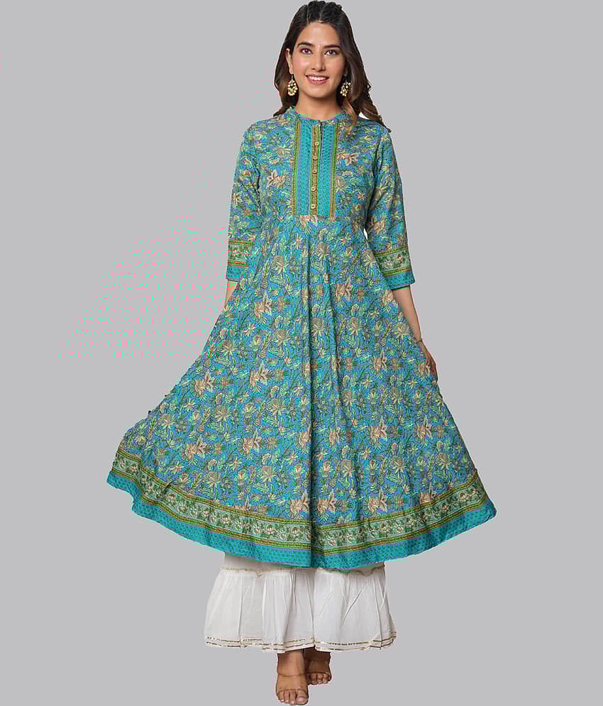 Yash Gallery Polyester Printed Anarkali Women's Kurti - Green ( Pack of 1 )