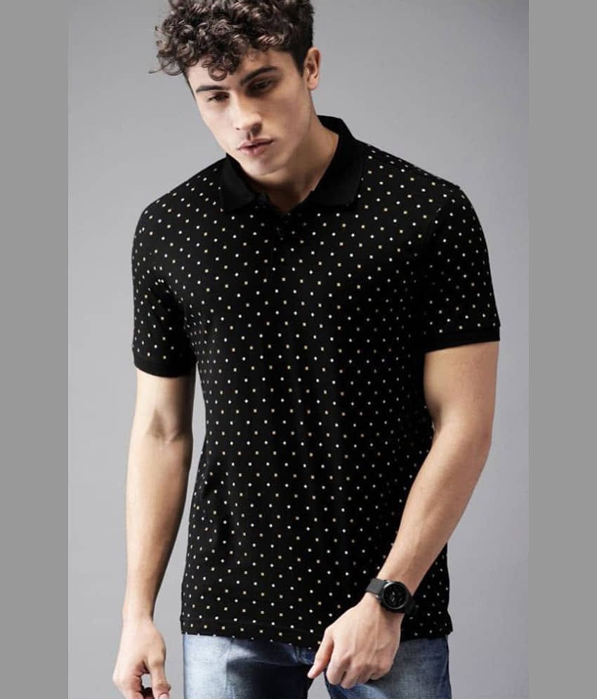 Leotude Pack of 1 Cotton Blend Regular Fit Printed Half Sleeves Men's Polo T Shirt ( Black )