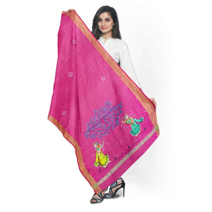 Handpainted Nritya Pattachitra Chanderi Silk Dupatta