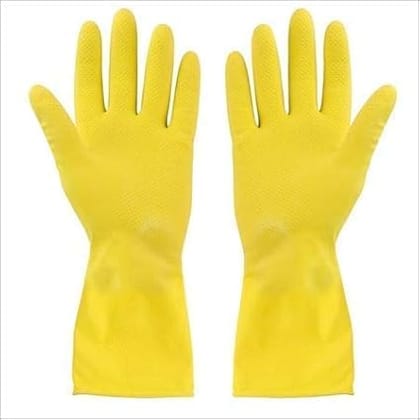 Aabha Reusable Rubber Hand Gloves for Washing/Cleaning Kitchen and Garden- Pair of 2 (Yellow)