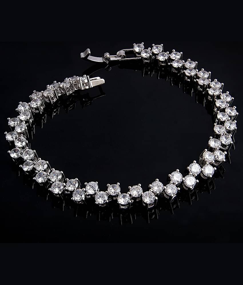 ZIVOM® Italian Glossy Silver Rhodium Aaa Grade Cz American Diamond Bracelet Girls Women