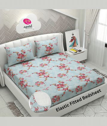 Apala Microfibre Floral Fitted Fitted bedsheet with 2 Pillow Covers ( King Size ) - Sky Blue