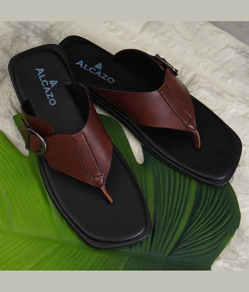 ALCAZO Brown Men's Thong Flip Flop