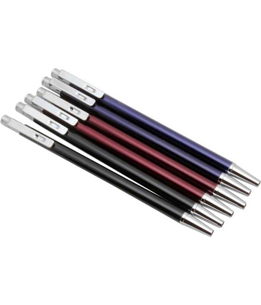 set of 6 - super mini size metal body ballpoint pen unique clip press mechanism