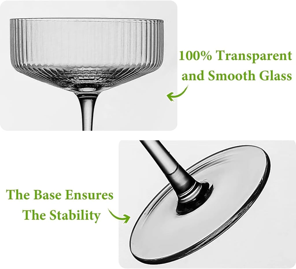 Timeless European Hurricane Glasses Cocktail Glasses, Ideal for Wine,Juice, Smoothies, Cocktail,Mocktail,Suitable for Home, Restaurants Unique Modern Design(200 Ml)