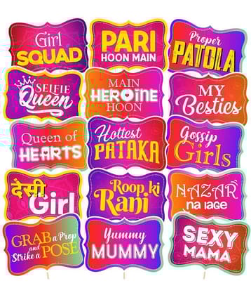 Zyozi 15 Pcs Indian Kitty Party Photobooth Props - Indian Celebrations-Punjabi Party - Bollywood Party - Desi Props