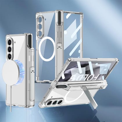 Air Cushioned Transparent Premium Cover (with Front Glass and Hinge Protection)-Samsung Galaxy Z Fold 5