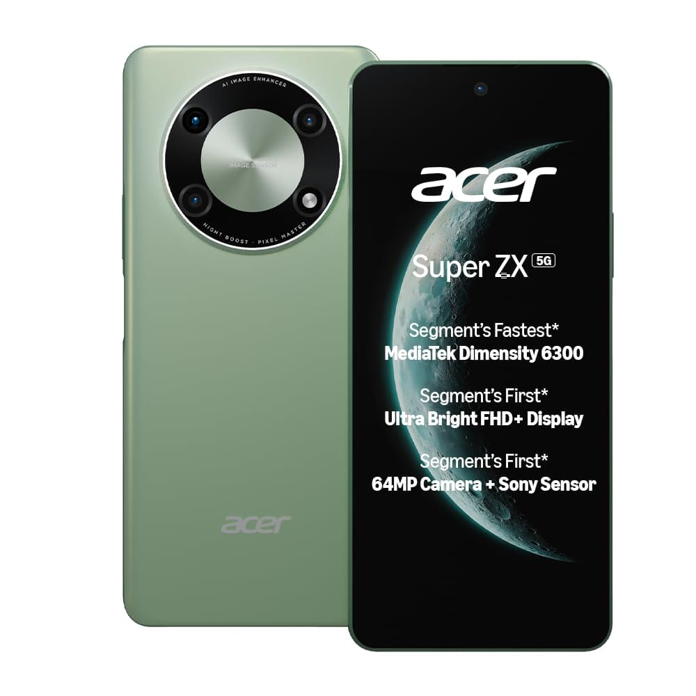 acer Super ZX 5G (Cosmic Green, 6GB RAM, 128GB) | Segment-First FHD+ 6.8 120Hz Display | Sony 64MP AI Triple Camera | 5000 mAh Long Lasting Battery acer Super ZX 5G (Cosmic Green, 6GB RAM, 128GB) | Segment-First FHD+ 6.8 120Hz Display | Sony 64MP AI Trip