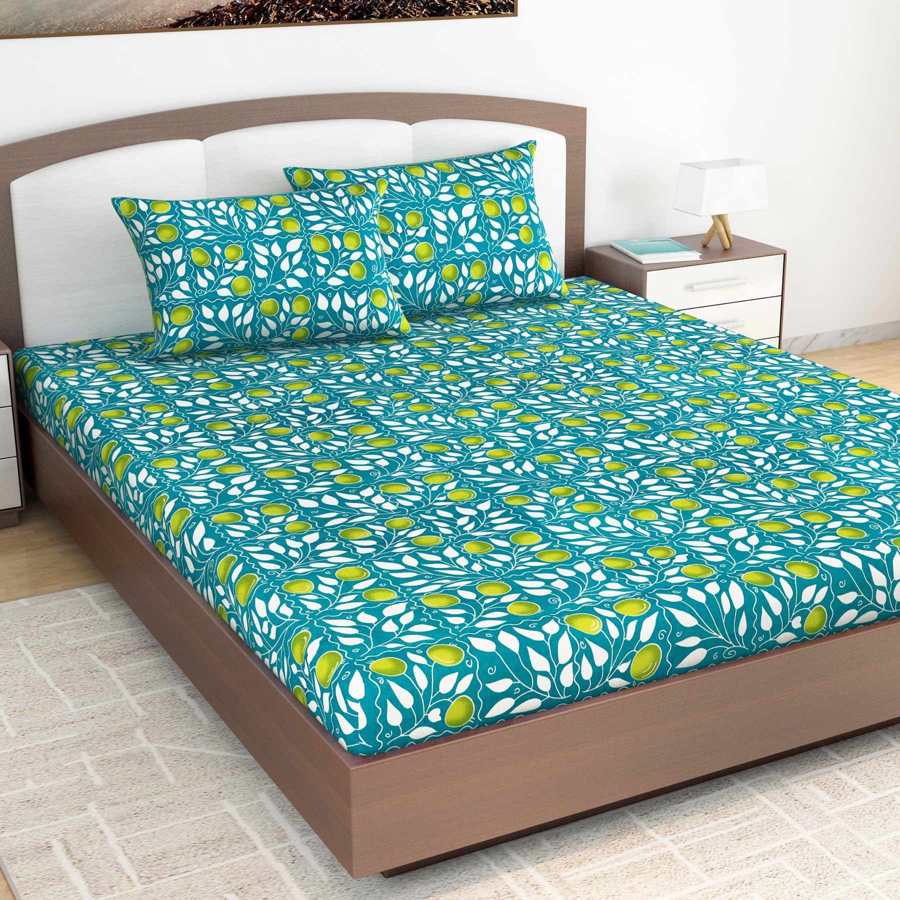 Clementine Green Floral Bedsheet For King Size Bed-King / Green / PL1426