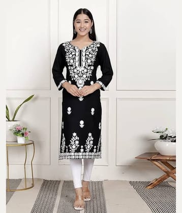 anushansa Women Viscose Rayon Embroidered Straight Kurti ( Black )