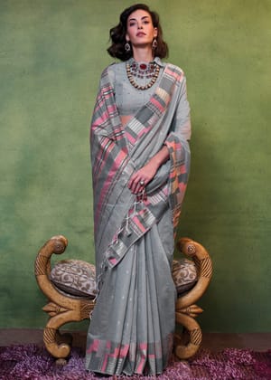 Steel Grey Woven Cotton Silk Saree