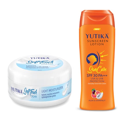 Yuthika Soft Touch Light Moisturizer Cream 100ml and Sunscreen Lotion SPF 30 PA+++ with UVA & UVB Protection - 100ml Yuthika Soft Touch Light Moisturizer Cream 100ml and Sunscreen Lotion SPF 30 PA+++ with UVA & UVB Protection - 100ml