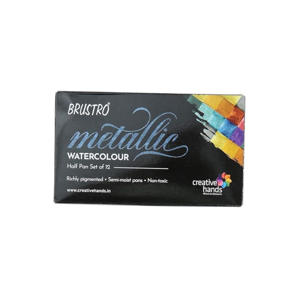 Brustro Metallic Watercolour Set - Semi-Moist Half Pans - Set of 12/14-Set of 12 / BRMWCHP12