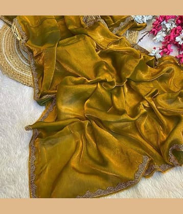 Aika Chiffon Solid Saree With Unstitched Blouse Piece ( Gold )