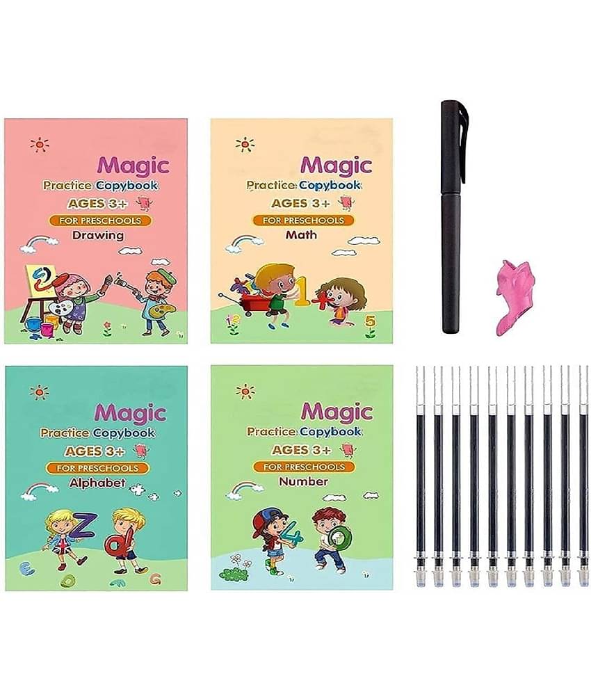Magic Practice Copybook, (4 Book & 10 REFILL) For Kids