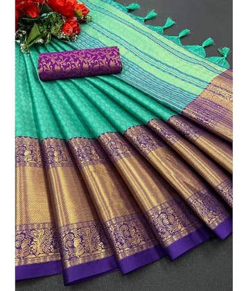 JULEE Cotton Silk Embellished Saree With Unstitched Blouse Piece ( Pink )