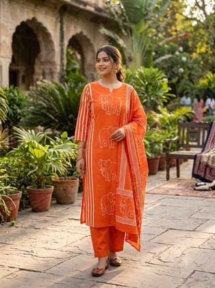 Heavy Cotton Discharge Print Kurta Set Heavy Cotton Discharge Print Kurta Set