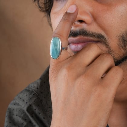 Sea Whisper Natural Aquamarine Stone Silver Ring
