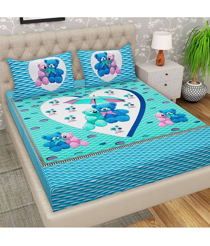 Cosito Cotton 1 Double Bedsheet with 2 Pillow Covers ( Blue )