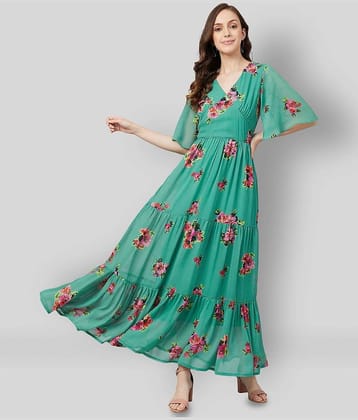 Rare Women Crepe Printed Fit & Flare Dress ( Green )