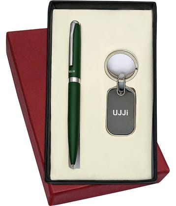 UJJi 2in1 Combo with Matte Green Color Ball Point Pen and Keychain