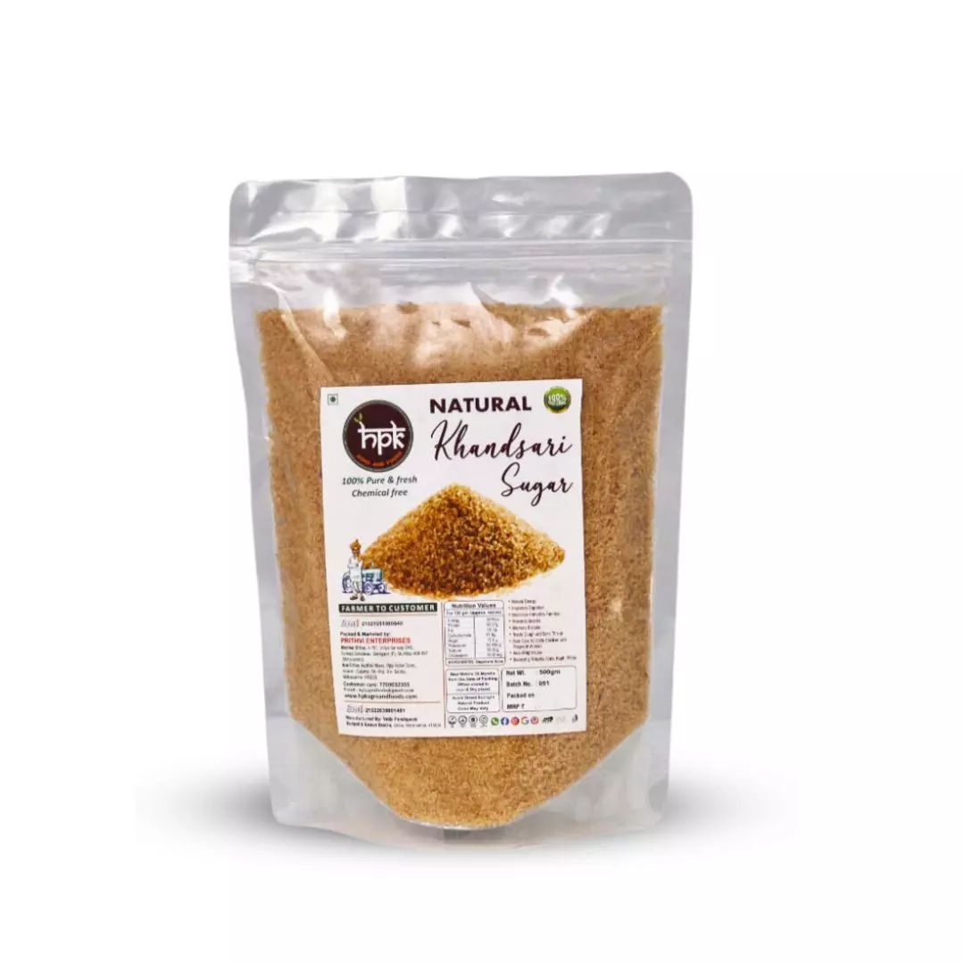 HPK Natural Khandsari Sugar – 100% Pure, Unrefined, Chemical-Free Traditional Cane Sugar | Rich in Minerals & Nutrients | 500 gm