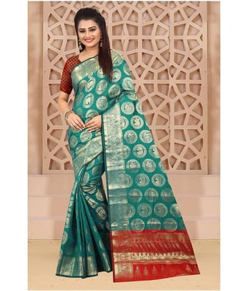 Gazal Fashions Banarasi Silk Embellished Saree With Unstitched Blouse Piece ( Green )