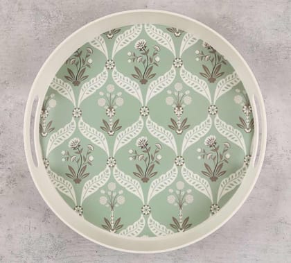India Circus Mulberry Blooming Dahlia Round Large Bamboo Tray