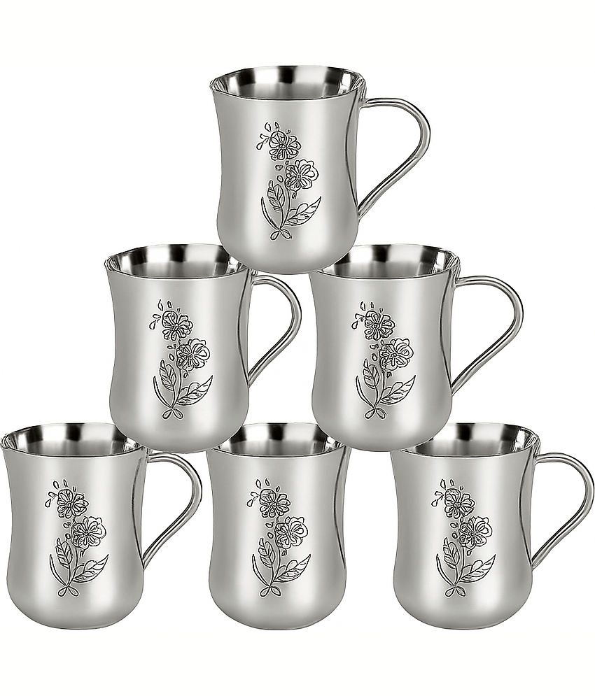 NGA Designer Tea/Coffee Solid Stainless Steel Tea Cup 100 ml ( Pack of 6 )