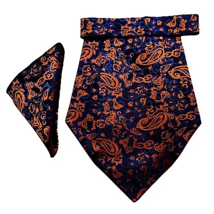 VOICI France Mens Paisley Cravat ascot NeckTie Pocket Square Microfiber Fabric Free Size-Blue Rust