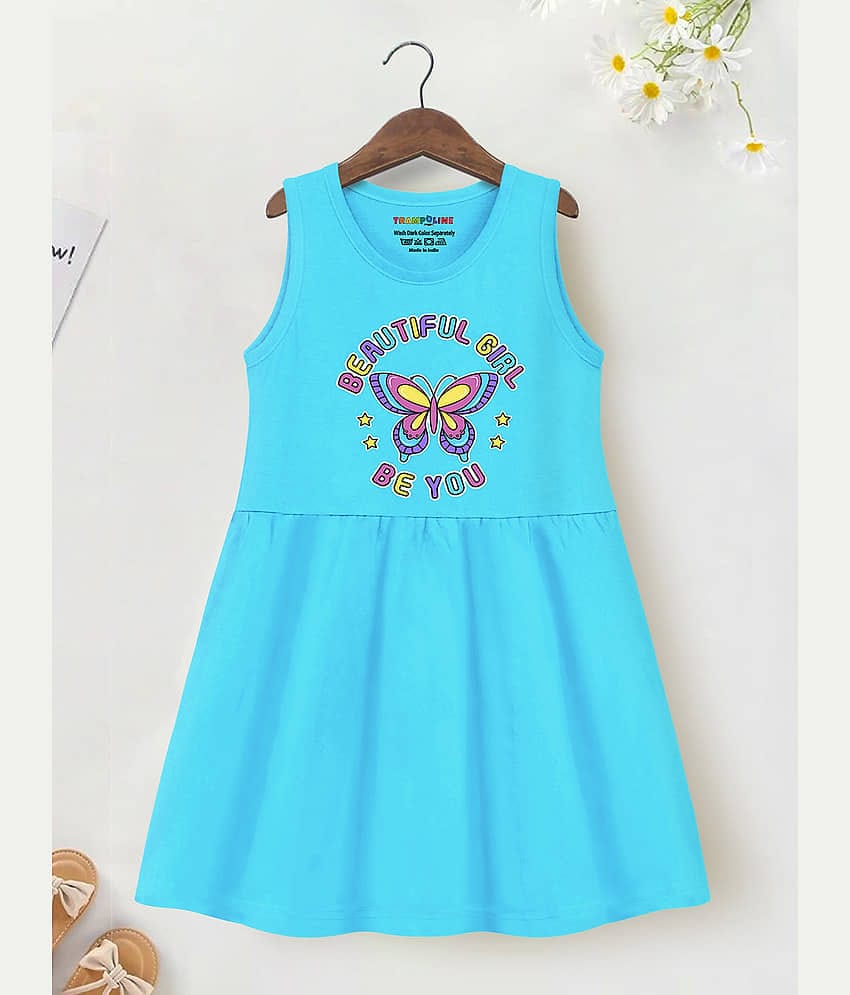 Trampoline Cotton Frock For Girls ( Pack of 1 , Blue )
