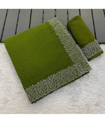 Gullak Georgette Embellished Saree With Unstitched Blouse Piece ( Green )