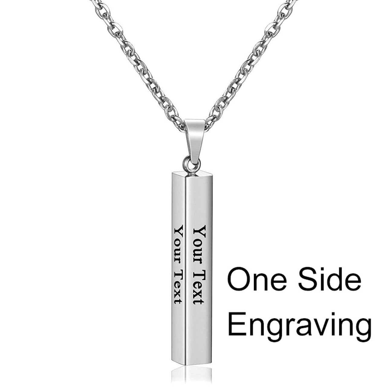 Stainless Steel Silver Slim Link Personalized Engraved Letter All Side Necklace Pendant Chain Unisex-Silver / 1 SIDE
