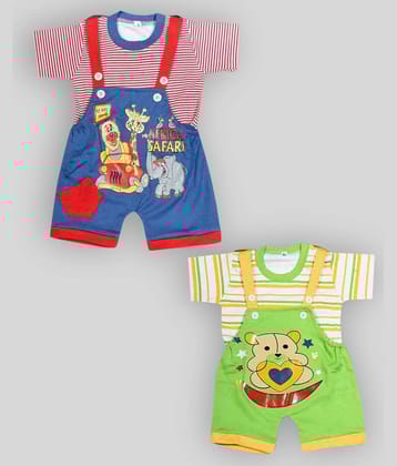 Babeezworld Pack of 2 Baby Boys Cotton Dungaree Sets ( Multi )