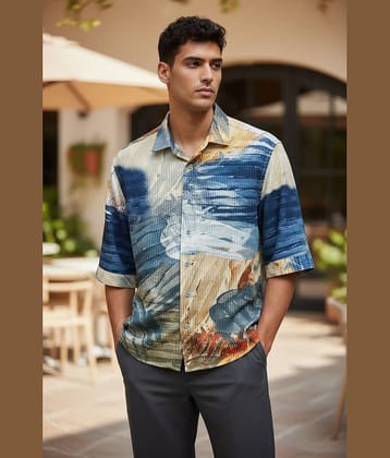 MENTIFIC Corduroy Oversized Fit Printed 3/4th Sleeves Men's Casual Shirt - Multicolor 6 ( Pack of 1 )