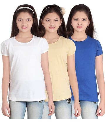 Sini Mini Pack of 3 Girls 100% Cotton T-Shirts ( Blue )