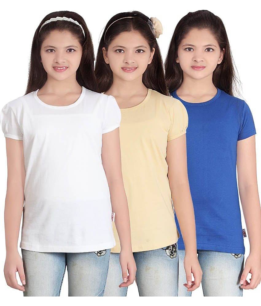Sini Mini Pack of 3 Girls 100% Cotton T-Shirts ( Blue )