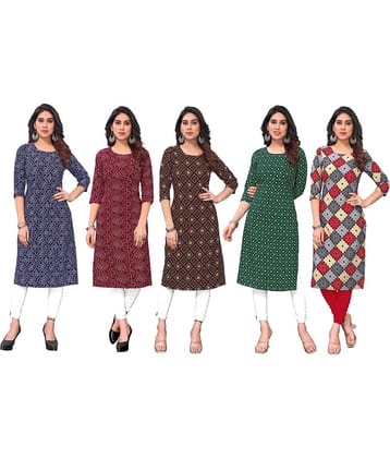 KETAKI FASHION Crepe Printed Straight Women's Kurti - Multicolor8 ( Pack of 5 )
