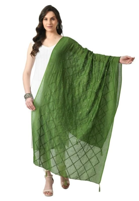 Women's Chanderi Self Degine Dupatta (Mehandi)-PID51276