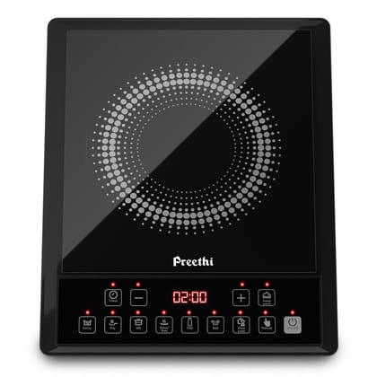 Preethi Indicook IC124 | 2100-Watt Induction Cooktop | Fast Gas-Free Cooking | No LPG Required | 3 Year Coil Warranty | Voltage surge protetion |Preset Indian Menus | Crystal Glass Plate | Black Preethi Indicook IC124 | 2100-Watt Induction Cooktop | Fast