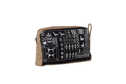 Tisser Makeup Warli Jute pouch Size-9x12.5