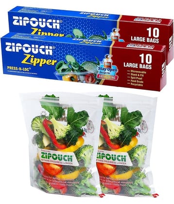 Zip Lock Bag with Zipper Bag | Pack of 4 (10 Each)|Ziplock Bags for Fridge & Travel Packing | Zipper Pouch & Zip Lock Covers for Food, Vegetables & Kitchen Storage |Size:Large (42×38 cm)