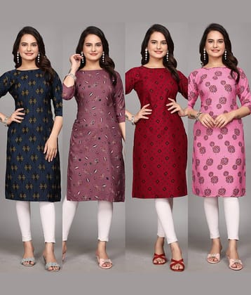 KALAVRITTA Pack of 4 Crepe Printed Straight Women's Kurti - ( Multicoloured )
