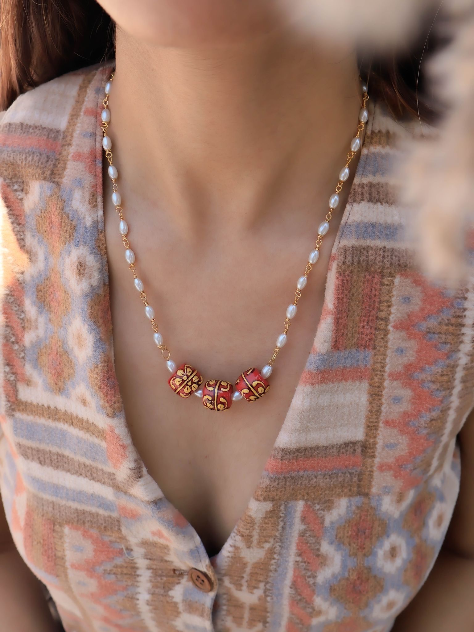 Ahsaas Meenakari Necklace-Orange