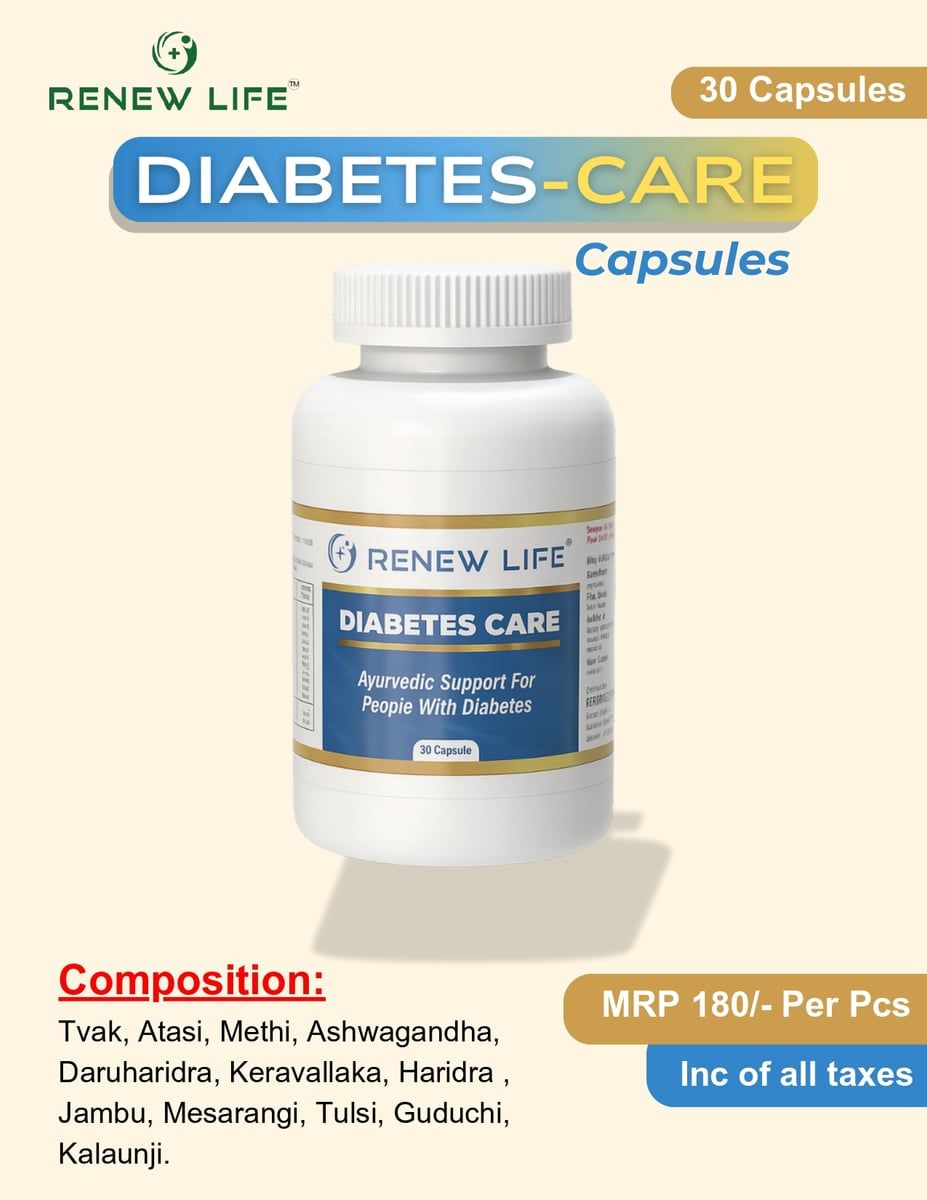 Renew Life Diabetes Care Ayurvedic Capsules (30 Capsules) | Herbal Support for Blood Sugar Management | Daily Wellness