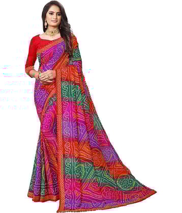 Kanooda Prints Georgette Printed Saree With Unstitched Blouse Piece ( Maroon )